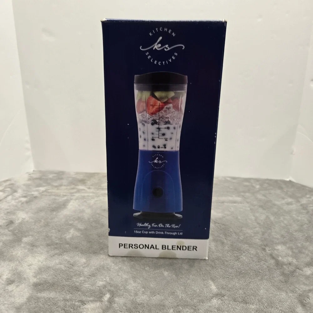 Kitchen Selectives Personal Blender Blue 15oz Travel Cup‎ One-Touch Operation